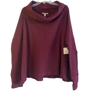 Free People Juicy Long Sleeve Waffle Knit Cowl Neck Sweater